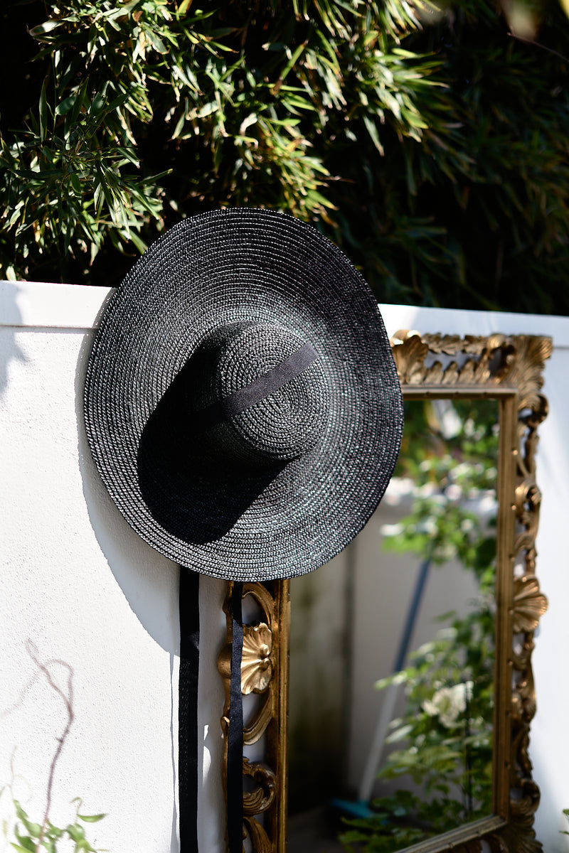Catherine, Handmade Large Straw Hat - Noir - Sustainable Clothing Fashion Brand Label POETHICA®